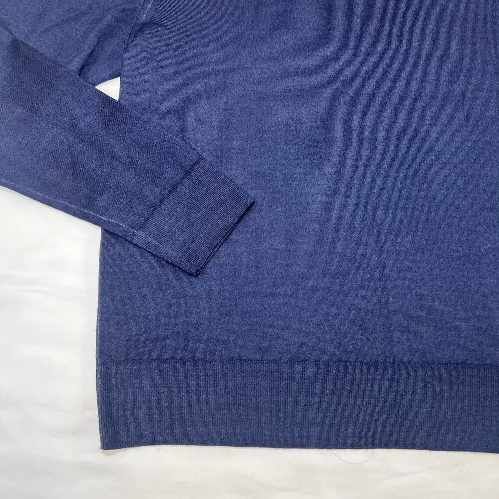 Allen Edmonds Sweater Mens Size XL Navy Blue V-Neck Fine Merino Wool Italy *READ